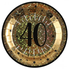 black-and-gold-age-40th-birthday-paper-plates-x-10|678900000040|Luck and Luck| 1
