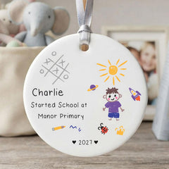 Personalised 1st Day at School Bauble for Boy - Porcelain Name Hanging Gift