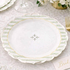 Sage Green Gold Canape Paper Party Plates (Pack of 8, 18 cm)