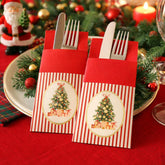 Red Christmas Cutlery Holder for Festive Table Settings and Holiday Dining Decor