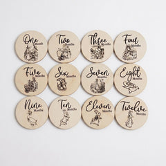 Peter Rabbit Wooden Baby Milestone Discs for Monthly Photos, 10 cm (Set of 12)