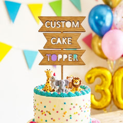Personalised Wooden Custom Text Cake Topper Rustic Design