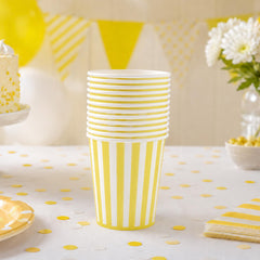 Yellow & White Paper Cups for Birthday Parties, Celebrations & Party Tables (Pack of 6, 255 ml)