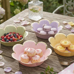 Pastel Flower Paper Bowls Gold Birthday Party Tableware for Celebrations Set of 8