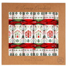 Alpine House Christmas Crackers Green Red Festive Party Table Decorations Set of 6