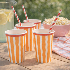 Santex Yellow Striped Paper Party Cups Disposable, Pack of 6