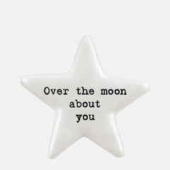 East of India Porcelain Star Mini Token – Over the Moon About You Romantic White Keepsake Decoration