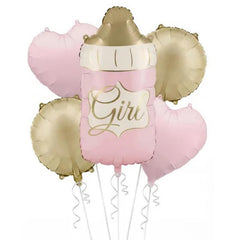 Baby Bottle Foil Balloon Set for Pink Gold Baby Showers 5 Pieces