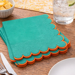 Santex Green Cocktail Napkins with Gold Scalloped Edge 12 Pack, 13 cm