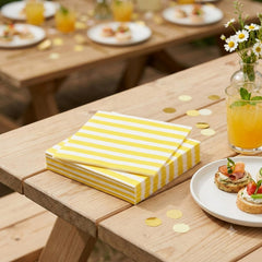 Yellow & White Paper Napkins for Birthday Parties, Celebrations & Party Tables (Pack of 15, 24 cm Unfolded)