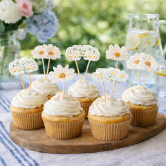 Daisy Cupcake Picks for Birthday Cakes and Floral Party Tables Pack of 12