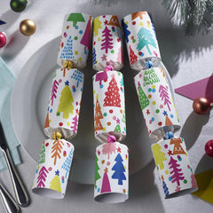 Bright Christmas Tree Colourful Crackers Festive Party Tableware Pack Set of 6