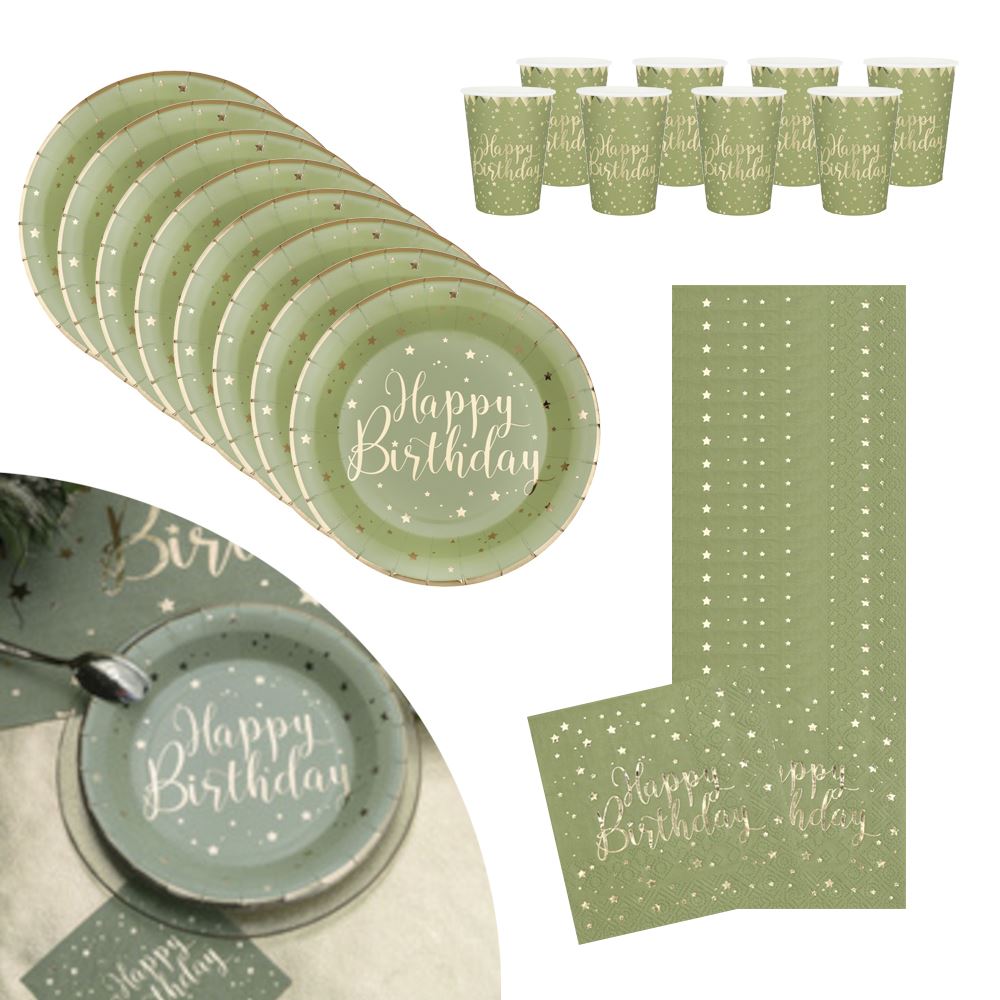 happy-birthday-olive-green-paper-birthday-pack-for-10-people|OLIVEBDPP|Luck and Luck| 1