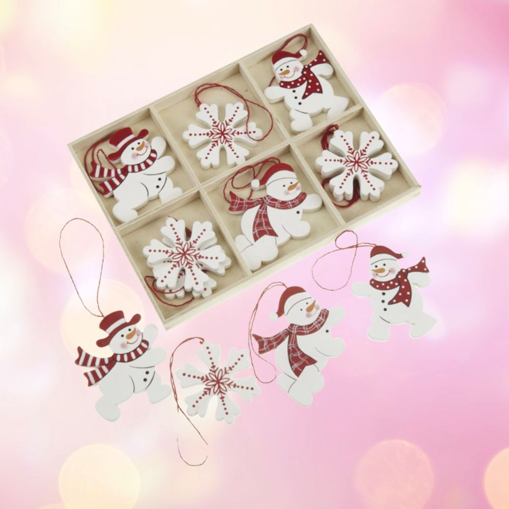 christmas-wooden-hanging-snowflakes-and-snowmen-x-12|PEA070|Luck and Luck| 1