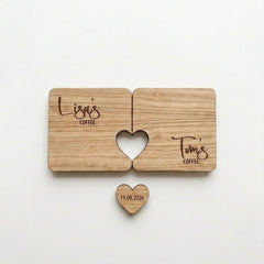 Personalised Couples Coaster with Heart Token, Names and Drink Wedding Keepsake Gift