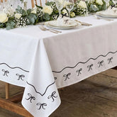 White Black Bow Cotton Table Cloth Party Cover Decoration (140 cm x 240 cm)