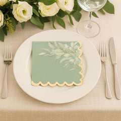 White & Gold Greenery Paper Napkins – 16 Pack for Weddings & Parties