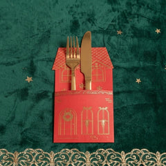 Red Gold Christmas Cutlery Holders Luxury Festive Table Decorations Set of 8