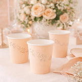 Peach Blush Gold Leaf Paper Party Paper Disposable Cups (Pack of 8, 255 ml)