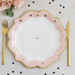 Pink Gold Heart Paper Plates Pack of 8 – Birthday Party Tableware