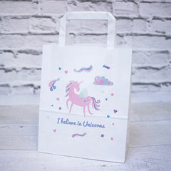 Set Of 10 White Handled Unicorn Bags