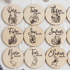 Peter Rabbit Wooden Baby Milestone Discs for Monthly Photos, 10 cm (Set of 12)