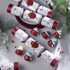Racing Robin Christmas Crackers White Red Festive Party Tableware Pack Set of 6