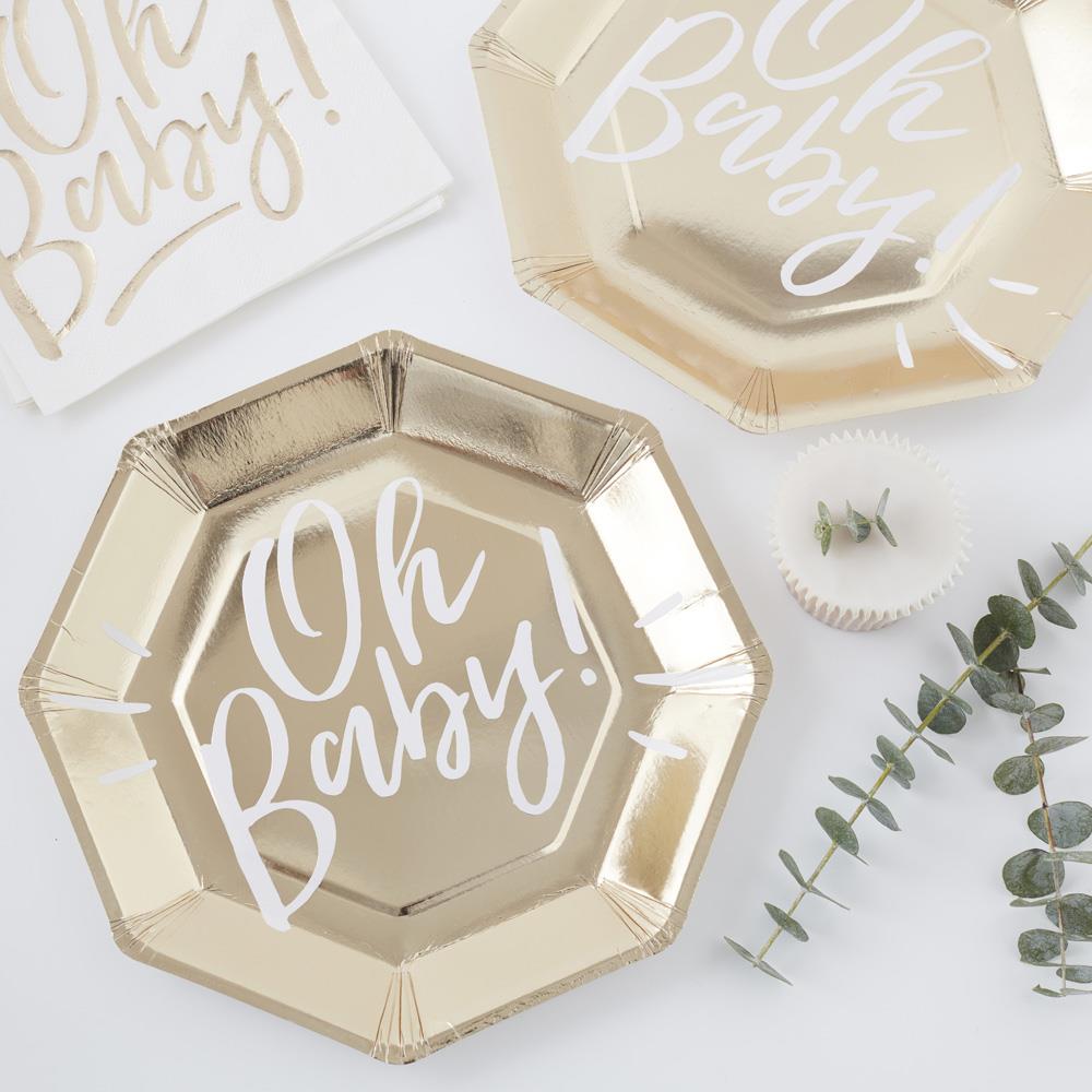 gold-foiled-oh-baby-baby-shower-party-paper-plates-x-8|OB-101|Luck and Luck| 1