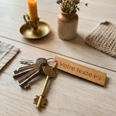 Personalised French Text Wooden Keyring Custom Message Gift