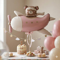 Pink Bear Airplane Foil Balloon – Kids Birthday Party Decoration