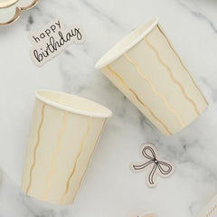 Gold Wavy Paper Cups Birthday Party Tableware (Pack of 8, 8 cm)