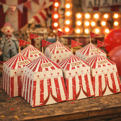 Vintage Circus Tent Treat Boxes – Red & White Paper Party Favours Pack of 8