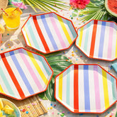Striped Paper Party Plates Multicoloured Birthday Tableware 24.5 cm