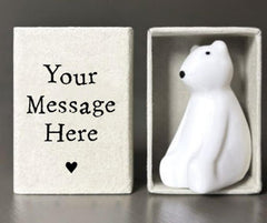 Personalised Bear Matchbox with Porcelain Ornament and Your Own Message Name Date
