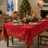 Red Gold Christmas Tablecloth Luxury Festive Dining Party Table Decoration Style 2.4m