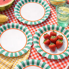 Santex Small Green Striped Paper Party Plates Disposable, Pack of 6