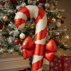 Candy Cane Foil Balloon with Bow Red Beige Playful Christmas Party Decoration