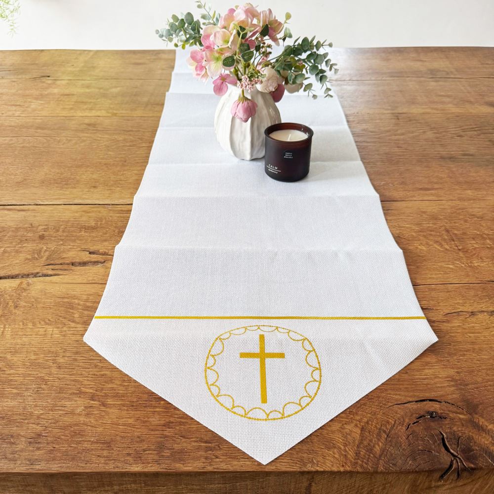 blue-botanical-cross-fabric-table-runner-1-8m-christening-baptism|9915958|Luck and Luck| 1