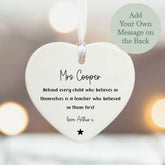 Personalised Thank You Teacher Porcelain Hanging Heart Gift 7 cm
