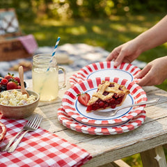 Santex Small Red Striped Paper Party Plates Disposable, Pack of 6