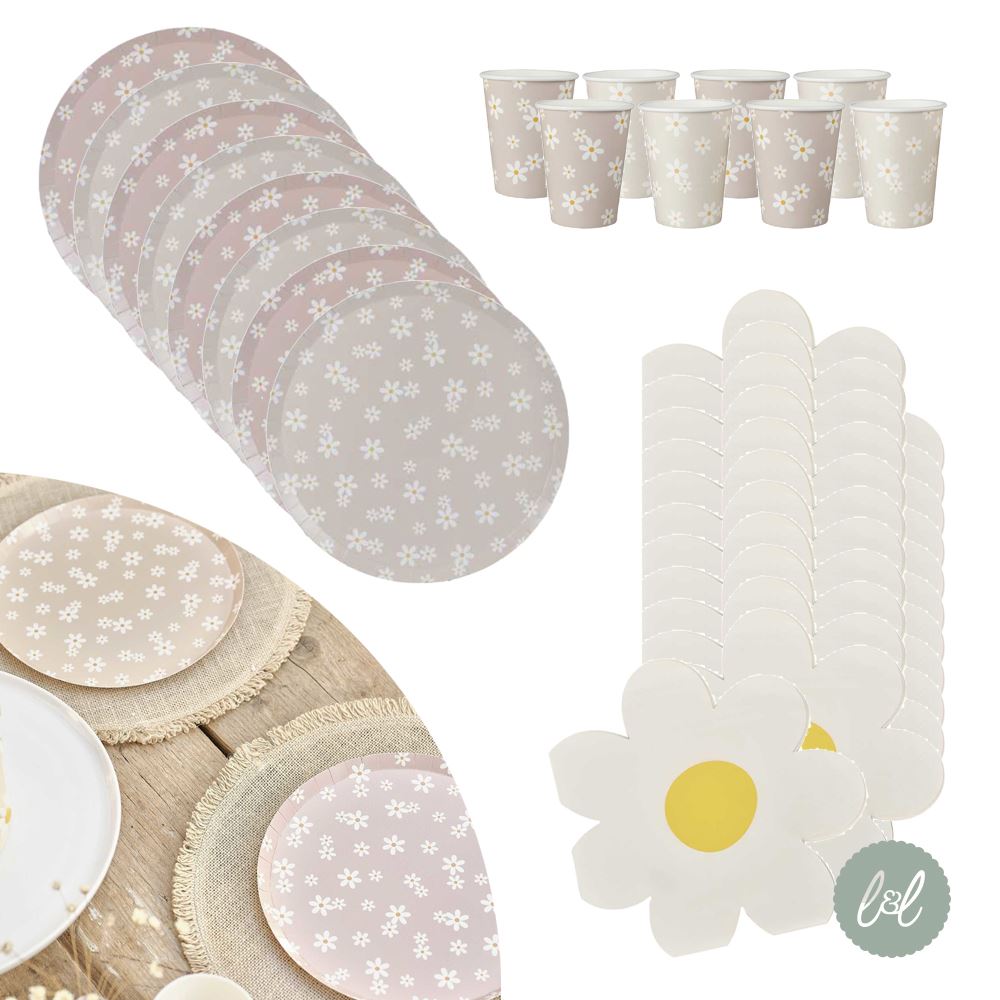 daisy-flower-paper-party-pack-for-8-summer-birthday-party-tea|LLDAISYPP|Luck and Luck| 1