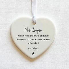 Personalised Thank You Teacher Porcelain Hanging Heart Gift 7 cm