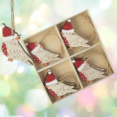 Wooden Christmas Hanging Bird Decorations x 8