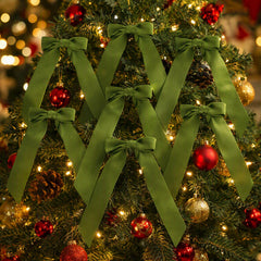 Pistachio Green Satin Christmas Bows Festive Home Decor Decorations Set of 6