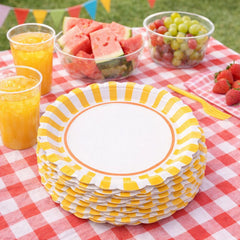 Santex Small Yellow Striped Paper Party Plates Disposable, Pack of 6