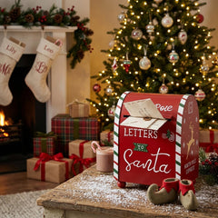 Festive Red Metal North Pole Letters To Santa Christmas Post Box Home Decoration