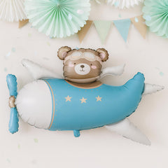 Bear Airplane Foil Balloon Blue Kids Birthday Party Decoration