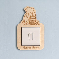 Personalised Winnie the Pooh Wooden Light Switch Surround Nursery Decor 20 cm