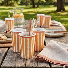 Santex Yellow Striped Paper Party Cups Disposable, Pack of 6