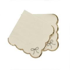 Gold Bow Scallop Paper Napkins Birthday Tableware, Pack of 16 - 16.5 cm